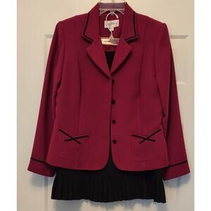 Studio I Womens 2 Pc Suit w/Skirt Maroon & Black Size 12